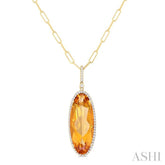 26x10 MM Oval Cut Citrine and 1/3 ctw Round Cut Diamond Semi Precious Pendant With Chain in 14K Yellow Gold