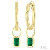 5x3 MM Bezel Set Emerald Precious Fashion Huggie Earrings in 10K Yellow Gold