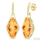 16x10 MM Hexagon Shape Citrine and 1/4 ctw Round Cut Diamond Halo Semi Precious Earrings in 14K Yellow Gold