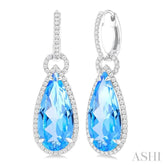 18X8 MM Pear Cut Blue Topaz and 5/8 ctw Round Cut Diamond Halo Semi Precious Earrings in 14K White Gold