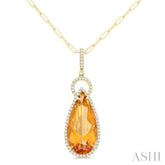 22X10 MM Pear Cut Citrine and 1/3 ctw Round Cut Diamond Halo Semi Precious Pendant With Chain in 14K Yellow Gold