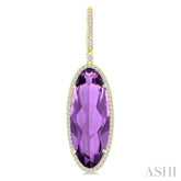 20x8 MM Oval Cut Amethyst and 1/2 Ctw Round Cut Diamond Halo Semi-Precious Earrings in 14K Yellow Gold