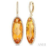 20x8 MM Oval Cut Citrine and 1/2 ctw Round Cut Diamond Halo Semi Precious Earrings in 14K Yellow Gold