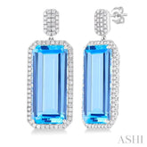 22x10 MM Emerald Cut Blue Topaz and 7/8 ctw Round Cut Diamond Halo Semi Precious Earrings in 14K White Gold