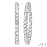 4 ctw Inside-Out Round Cut Diamond Oval Shape Hoop Earrings in 14K White Gold