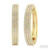 1/2 ctw Triple Row Pave Set Round Cut Diamond Fashion Hoop Earring in 10K Yellow Gold