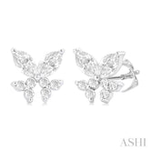 3/8 ctw Marquise and Round Cut Diamond Criss-Cross Fish Stud Earrings in 14K White Gold