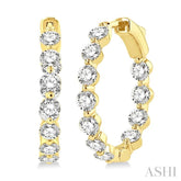 3 ctw Inside-Out Single Prong Set Round Cut Diamond Hoop Earrings in 14K Yellow Gold