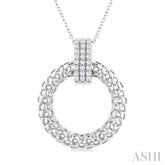 1/4 ctw Bold Basket Weave Circle Round Cut Diamond Fashion Pendant With Chain in 14K White Gold