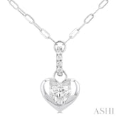1/4 ctw Dome Heart and Round Cut Diamond Fashion Pendant With Paper Clip Chain in 14K White Gold