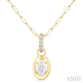 1/4 ctw Dome Oval and Round Cut Diamond Fashion Pendant With Paper Clip Chain in 14K Yellow Gold