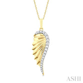 1/5 ctw Fluted Texture Angel Wing Round Cut Diamond Fashion Pendant With Chain in 14K Yellow Gold