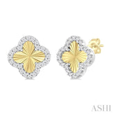 1/5 ctw Fluted Texture 4-Leaf Clover Round Cut Diamond Fashion Stud Earring in 14K Yellow and White Gold