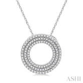 1/3 ctw Circle Triple Row Round Cut Diamond Fashion Pendant With Chain in 10K White Gold