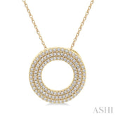 1/3 ctw Circle Triple Row Round Cut Diamond Fashion Pendant With Chain in 10K Yellow Gold