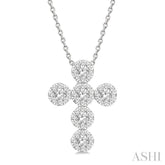 1/2 ctw Lovebright Cross Round Cut Diamond Fashion Pendant With Chain in 14K White Gold