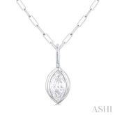 1/5 ctw Marquise Cut Bezel Set Diamond Fashion Pendant With Paperclip Chain in 10K White Gold