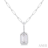 1/5 ctw Emerald Cut Bezel Set Diamond Fashion Pendant With Paperclip Chain in 10K White Gold