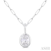 1/5 ctw Oval Cut Bezel Set Diamond Fashion Pendant With Paperclip Chain in 10K White Gold