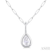 1/5 ctw Pear Cut Bezel Set Diamond Fashion Pendant With Paperclip Chain in 10K White Gold