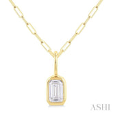 1/5 ctw Emerald Cut Bezel Set Diamond Fashion Pendant With Paperclip Chain in 10K Yellow Gold