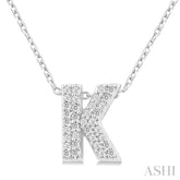 1/10 ctw Bubble Accent Initial 'K' Round Cut Diamond Fashion Pendant With Chain in 10K White Gold