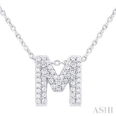 1/6 ctw Bubble Accent Initial 'M' Round Cut Diamond Fashion Pendant With Chain in 10K White Gold