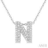 1/6 Ctw Bubble Accent Initial 'N' Round Cut Diamond Fashion Pendant With Chain in 10K White Gold