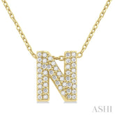 1/6 ctw Bubble Accent Initial 'B' Round Cut Diamond Fashion Pendant With Chain in 10K Yellow Gold