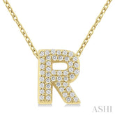 1/8 ctw Bubble Accent Initial 'R' Round Cut Diamond Fashion Pendant With Chain in 10K Yellow Gold