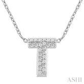 1/10 Ctw Initial 'T' Round Cut Diamond Fashion Pendant With Chain in 10K White Gold