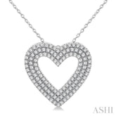 3/8 ctw Heart Shape Triple Row Round Cut Diamond Fashion Pendant With Chain in 10K White Gold
