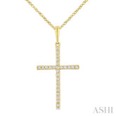 1/10 ctw Round Cut Diamond Petite Cross Fashion Pendant With Chain in 10K Yellow Gold