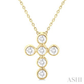 1/4 ctw Round Cut Diamond 6-Stone Bezel Set Cross Pendant With Chain in 14K Yellow Gold