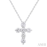 3/4 ctw Round Cut Diamond Christian Cross 6-Stone Fashion Pendant With Chain in 14K White Gold
