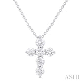 1/2 ctw Round Cut Diamond Christian Cross 6-Stone Fashion Pendant With Chain in 14K White Gold