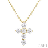 1/2 ctw Round Cut Diamond Christian Cross 6-Stone Fashion Pendant With Chain in 14K Yellow Gold