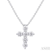 1/3 ctw Round Cut Diamond Christian Cross 6-Stone Fashion Pendant With Chain in 14K White Gold