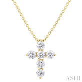 1/3 ctw Round Cut Diamond Christian Cross 6-Stone Fashion Pendant With Chain in 14K Yellow Gold