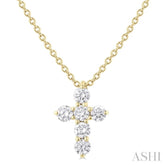 1/4 ctw Round Cut Diamond Christian Cross 6-Stone Fashion Pendant With Chain in 14K Yellow Gold
