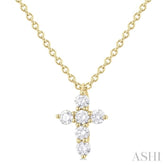 1/6 ctw Round Cut Diamond Christian Cross 6-Stone Fashion Pendant With Chain in 14K Yellow Gold
