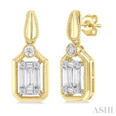 1/3 ctw Fusion Baguette and Round Cut Diamond Fashion Earrings in 14K Yellow and White Gold
