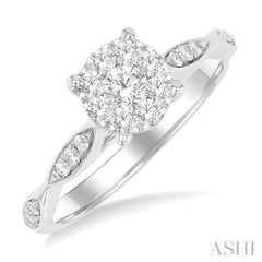 1/2 ctw Round Shape Lovebright Marquise Carved Round Cut Diamond Engagement Ring in 14K Yellow and White Gold