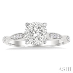 1/2 ctw Round Shape Lovebright Marquise Carved Round Cut Diamond Engagement Ring in 14K Yellow and White Gold