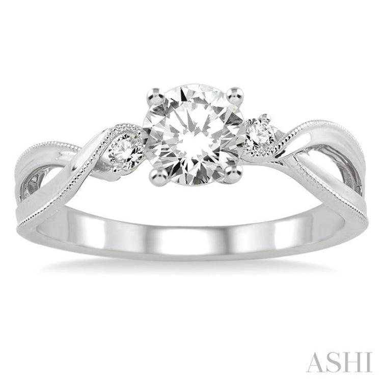3/8 ctw Diamond Engagement Ring with 1/3 ct Round Cut Center Stone in 14K White Gold