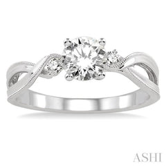 3/8 ctw Diamond Engagement Ring with 1/3 ct Round Cut Center Stone in 14K White Gold