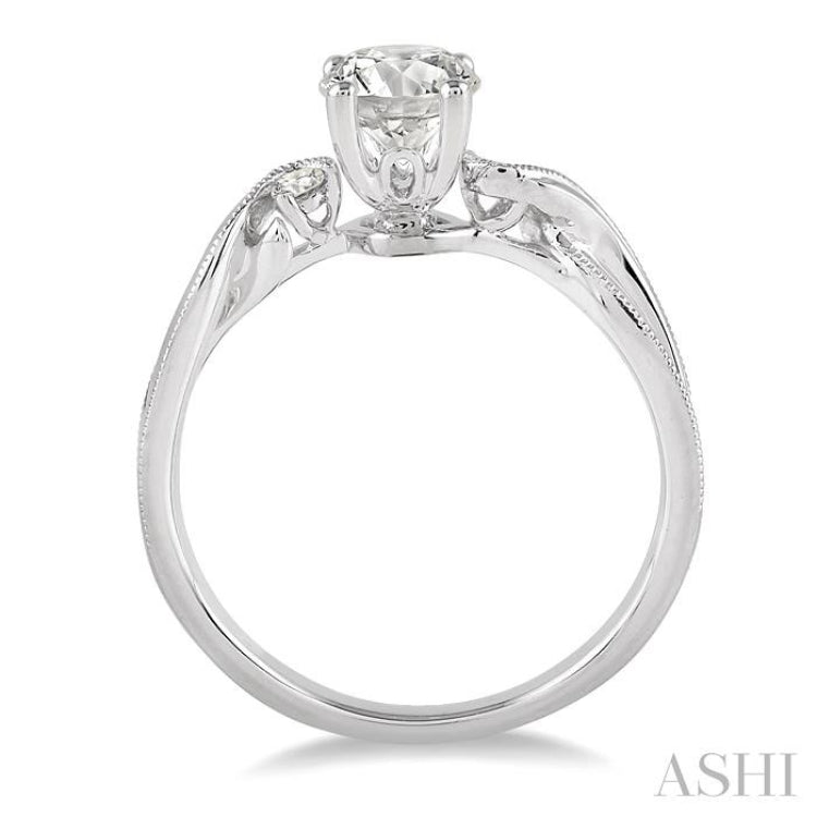 3/8 ctw Diamond Engagement Ring with 1/3 ct Round Cut Center Stone in 14K White Gold