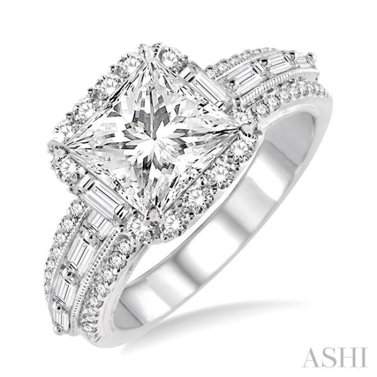 7/8 ctw Diamond Semi-mount Engagement Ring in 14K White Gold