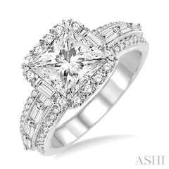 7/8 ctw Diamond Semi-mount Engagement Ring in 14K White Gold