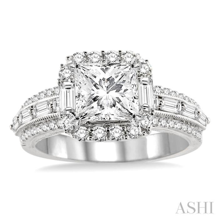 7/8 ctw Diamond Semi-mount Engagement Ring in 14K White Gold